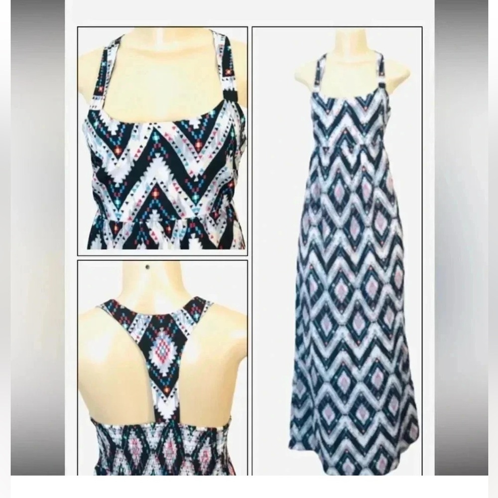 Love Fire Maxi Dress Racer back Sleeveless Sundress Colorful Blue  size‎ small